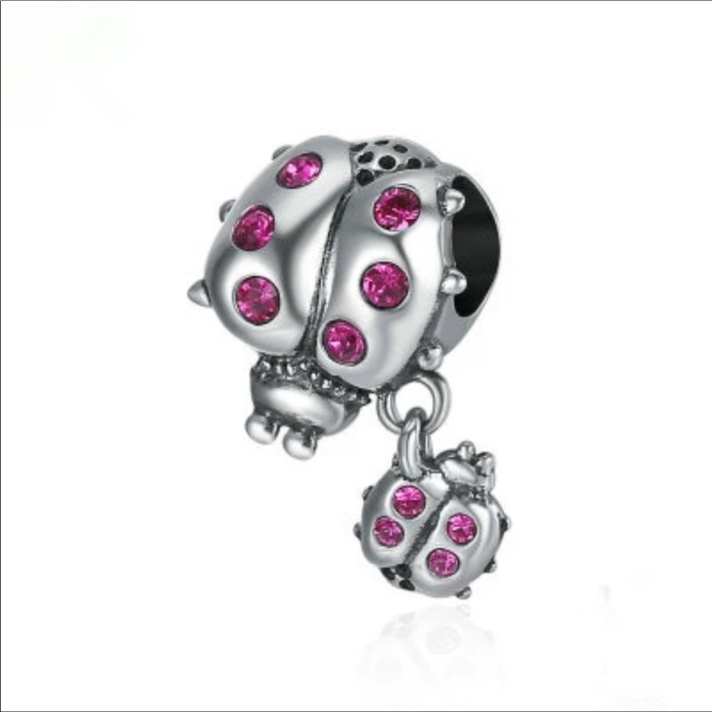 Sterling Silver LadyBug Mama Baby Fits Pandora